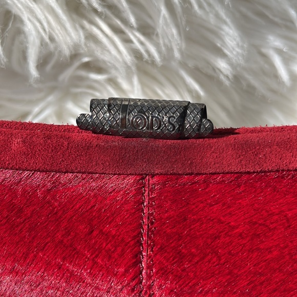 Authentic Tod’s ‘Scala Pochette’ Sera Clutch ~ in Red Pony Hair & Suede - Picture 2 of 16